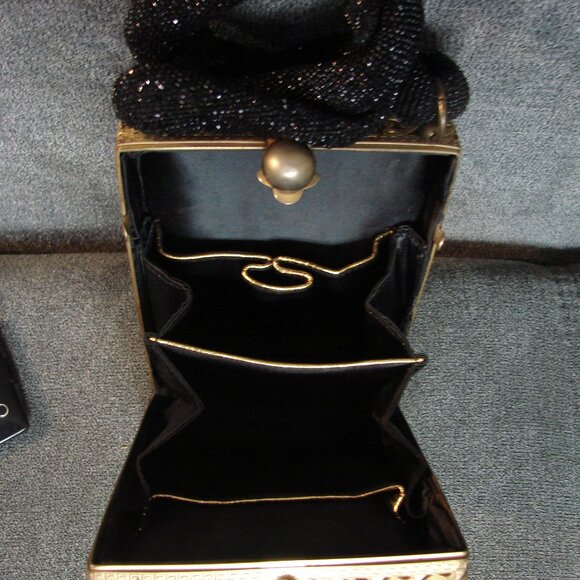 Vintage Purse 1940s Tyrolean Bag Mini Streamer Black Sequin and gold filigree - Picture 9 of 11